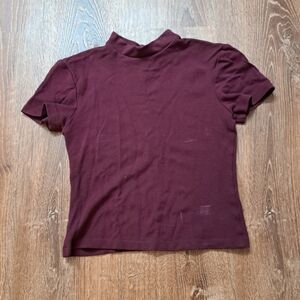 American Apparel Burgundy Mock Neck Top